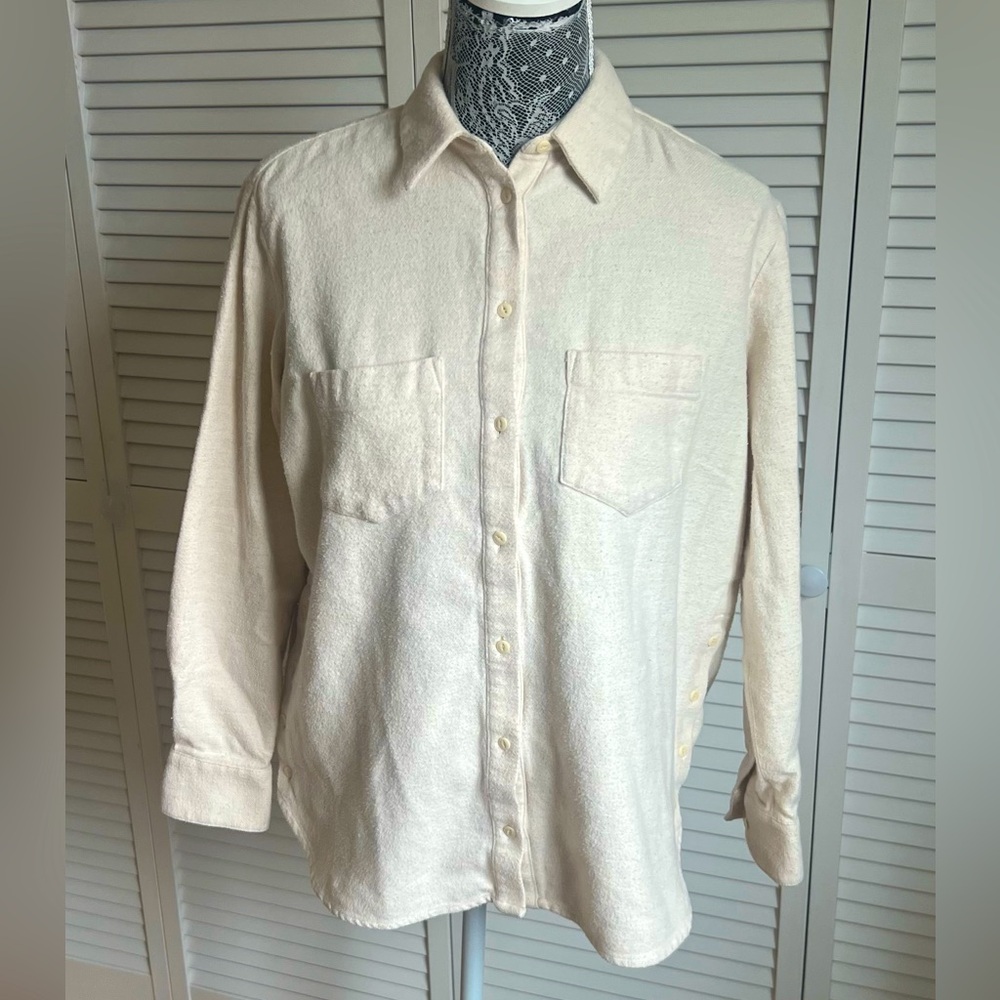 Madewell Flannel Side-Button Oversized Ex-Boyfriend Shirt XS Ivory
